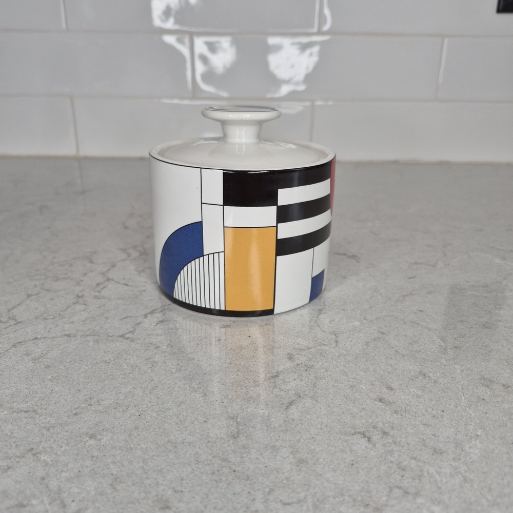 Vintage Radius By Sango Sugar Holder w/Lid '90s Geometric Memphis Design